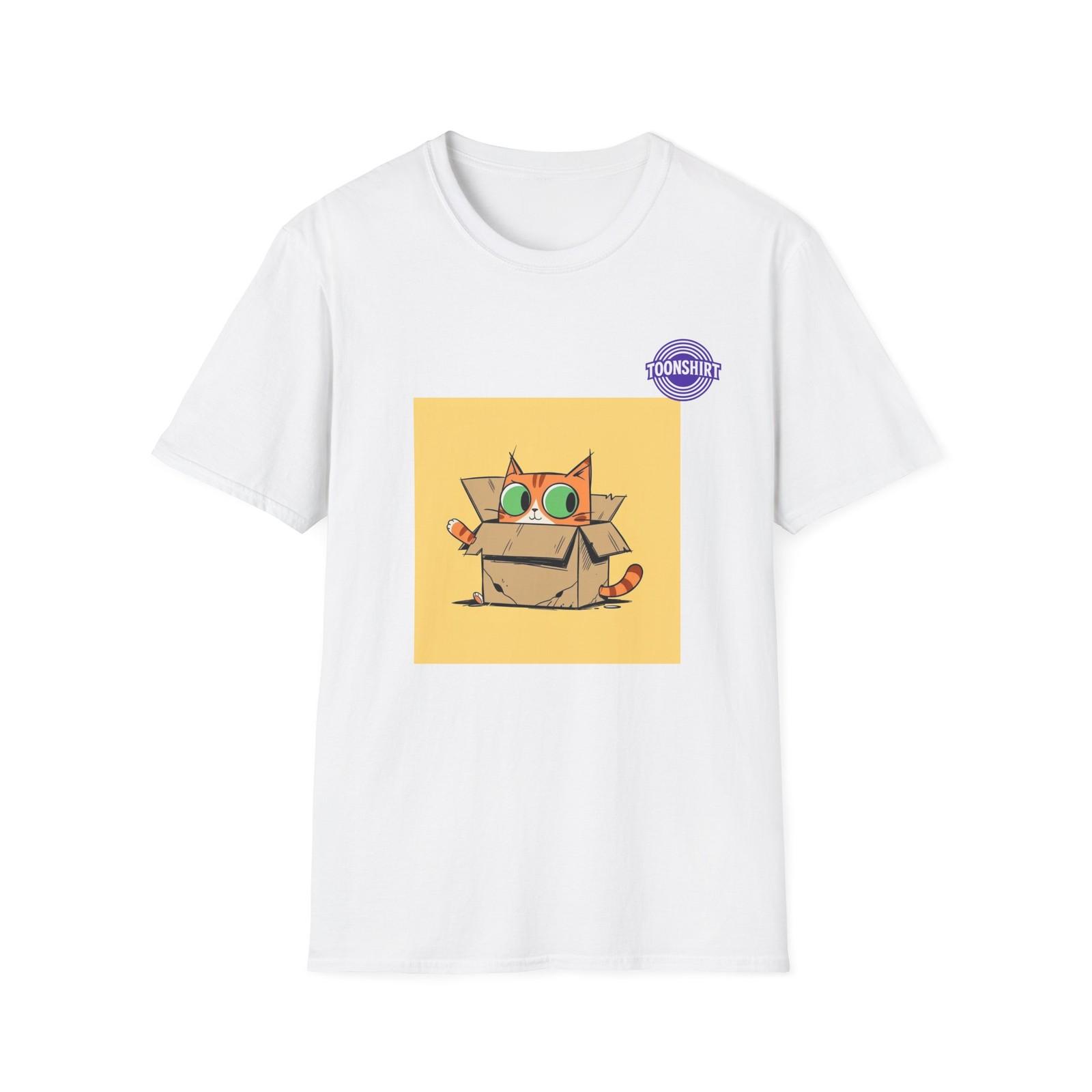 Playful Cat in Box Cartoon Graphic T-Shirt S разноцветный