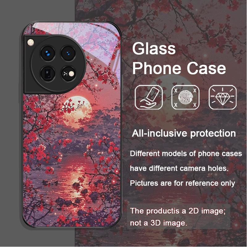 Moon Cherry Blossom Pattern Scenery Tempered Glass Phone Case for OnePlus 13 R 12 11 10 Pro ACE2 ACE3 Nord CE 4 3 2 Lite Covers