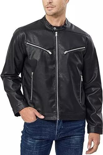 AL KHALID Black Leather Jacket Classy Men's Soft Genuine Lambskin Snap Collar Casual Biker