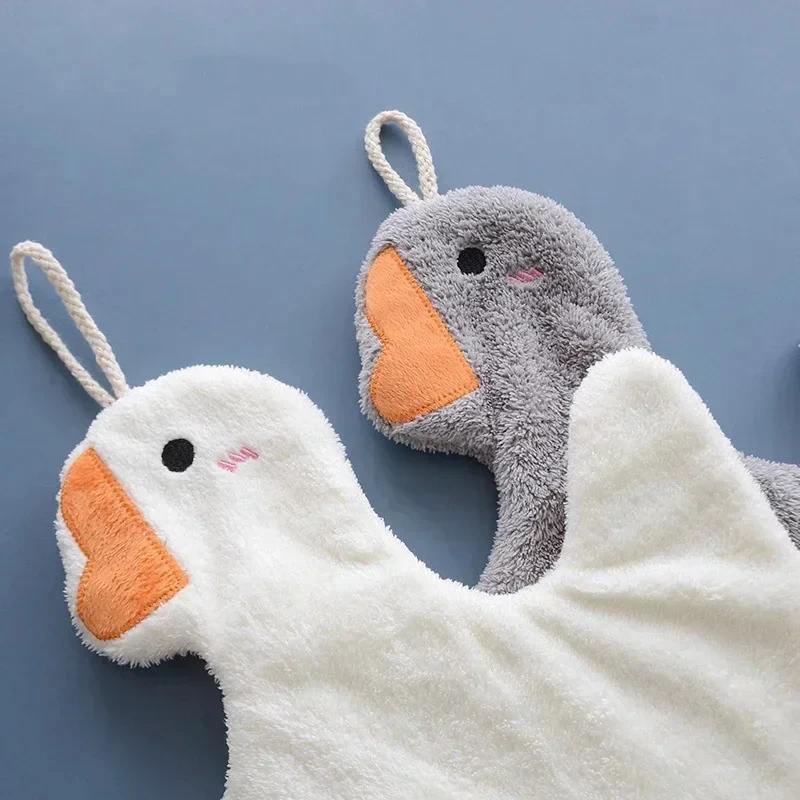 Hand Towels Cute Duck Hanging Towel Kitchen Bathroom Goose Bathing Ball Soft Absorbent Microfiber Wipe Towel Cartoon Kids Towels