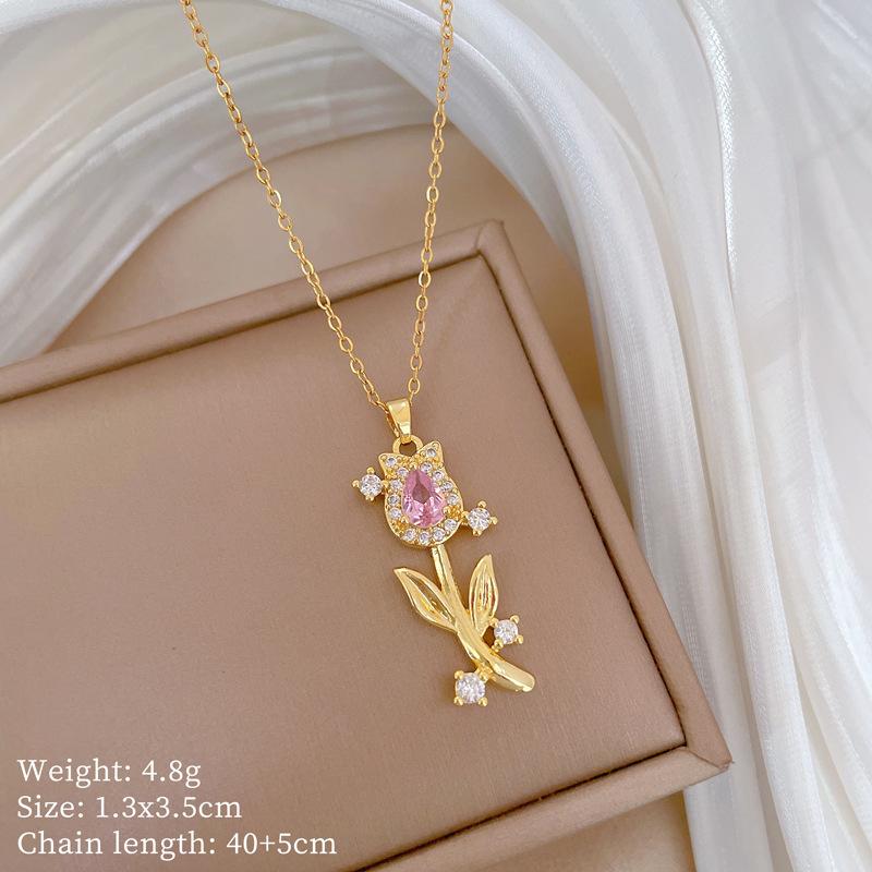 Mickey Head Heavy Industry Necklace Women'S Copper Micro-Inlaid Real Gold Electroplating Delicate Clavicle Chain Neck Chain