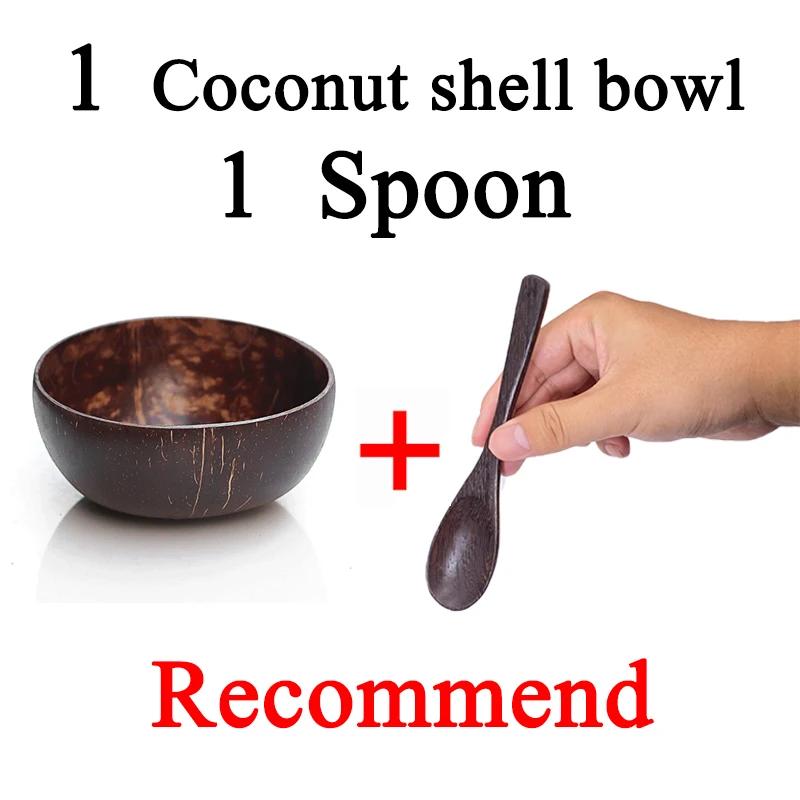 Hot Natural Coconut Bowl Set 12-15cm Wooden Salad Ramen Bowl Coconut Wood Spoon Set Coco Smoothie Kitchen Tableware Coconut Bowl