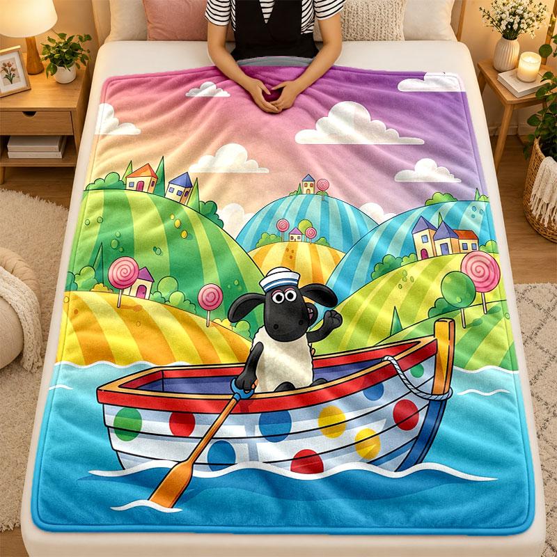 Flannel BlanketShaun the Sheep Warm Soft Throw Blanket for Indoor Sofa Bed Living Room Use