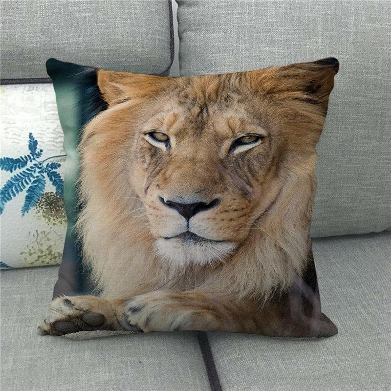Wild Animals: Lions, Tigers Digital Printing Short Plush Pillow Covers For Car Sofa Office Cushion Cover Home Goods 60X60Cm