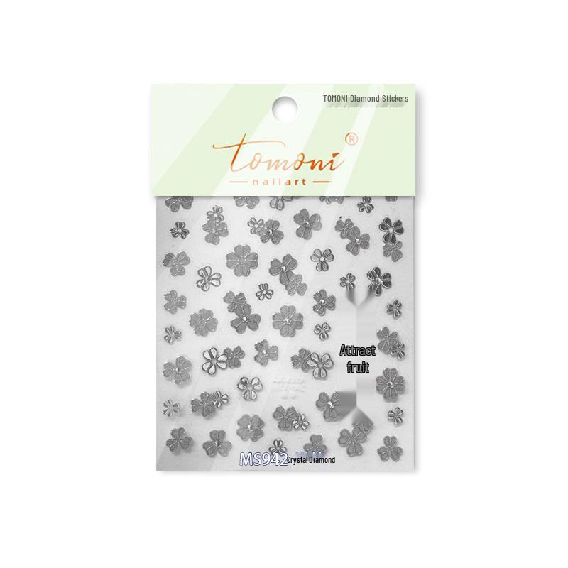 Tomoni Crystal Diamond Retro Nail Art Stickers - Gold Foil Flower Design