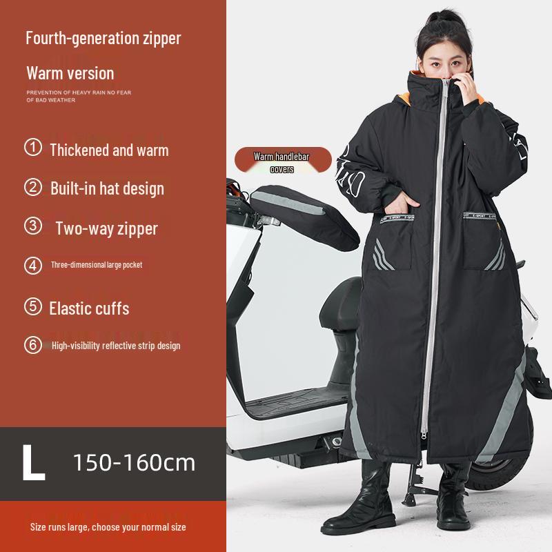 Electric Vehicle Winter Windshield Fleece-Lined Warm Coat for Bicycles & Motorcycles - Cold Weather Windproof Gear