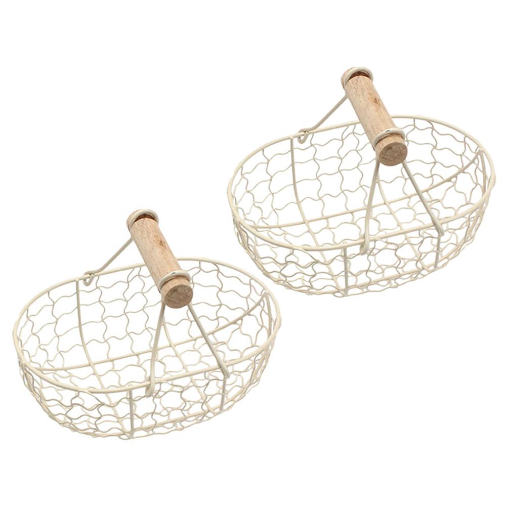 2Pcs Vintage Iron Wire Storage Basket Fruit Bread Basket Kitchen Countertop Organizer Household Decorative Handle