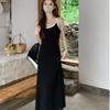 Temperament Contrasting Backless Knitted Suspender Dress Women's Spring Korean Version of the New Waist and Thin Medium and Long A-shaped Skirt