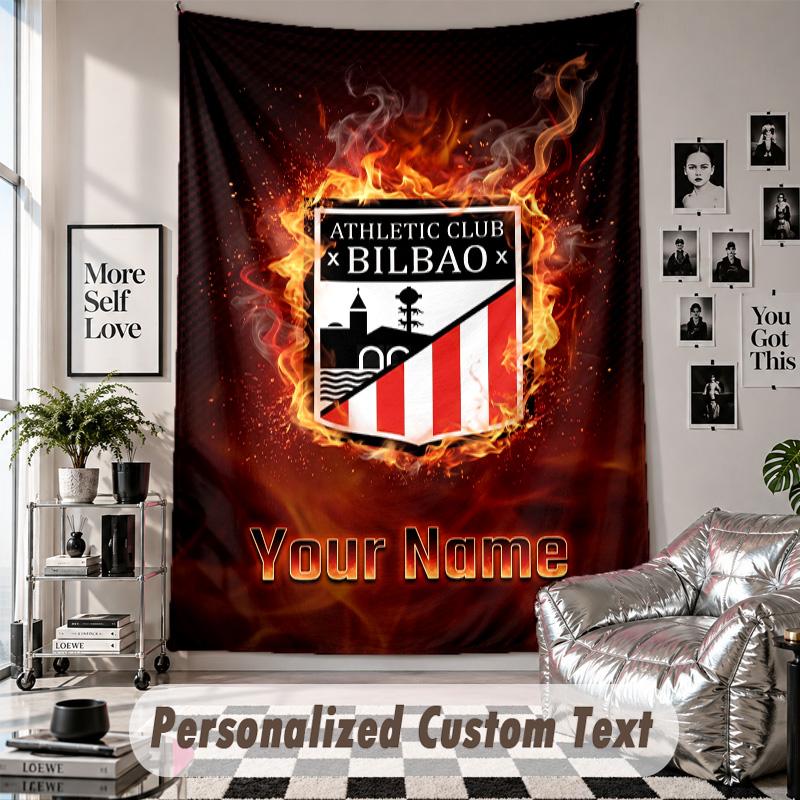 Custom Tapestry Wall Hanging, Athletic Bilbao FC Personalized Name Text Home Wall Decor