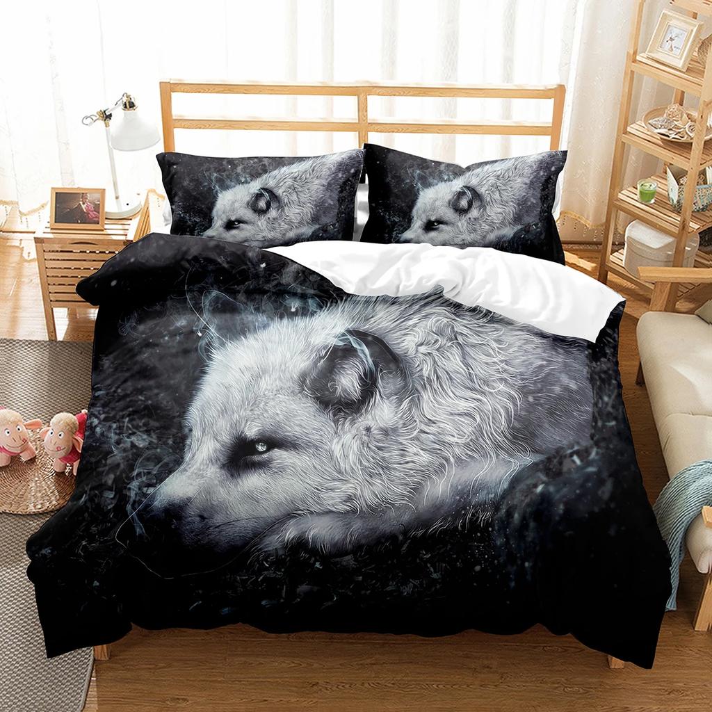 Boys Wolf Duvet Cover Set Queen Size, Boho Wolf Wildlife Forest King Animal Bedding Set Polyester Quilt Cover With Pillowcase