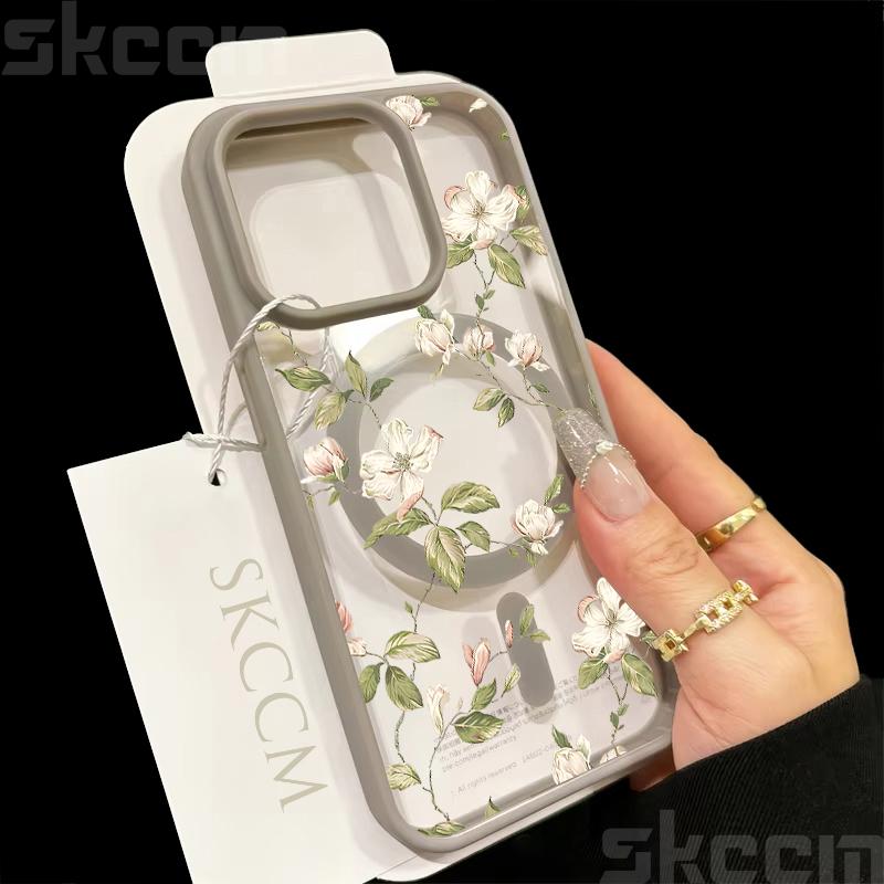 

Милий Чохол для Телефону з Весняними Квітами Для iPhone 16 16E 15 14 13 12 11 Pro Max XS XR Матовий Магнітний Magsafe Бездротова Зарядка Прозорий Чохол iPhone 16