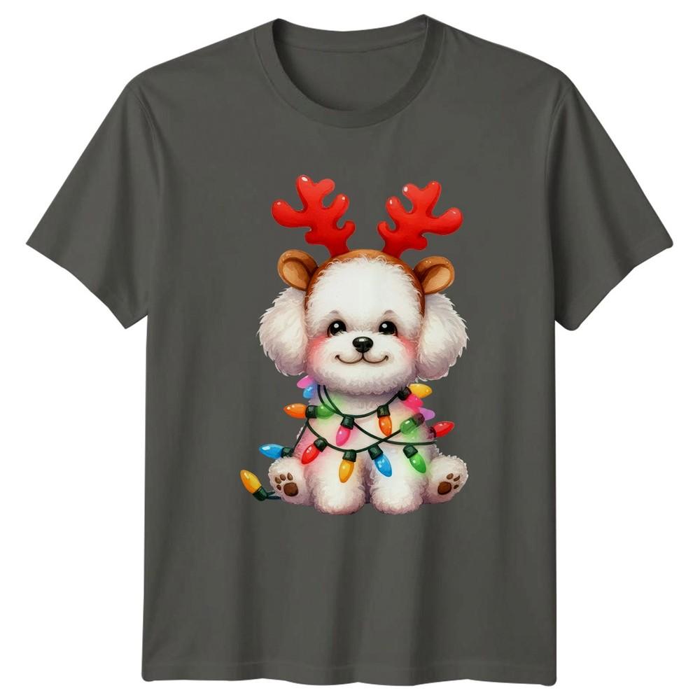 Dog Reindeer Lights Christmas Holiday Graphic Unisexs Unisexs Tee S