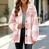 Women Autumn Winter Long Sleeve Plus Size Plaid Fleece Shacket Faux Pocket Coat