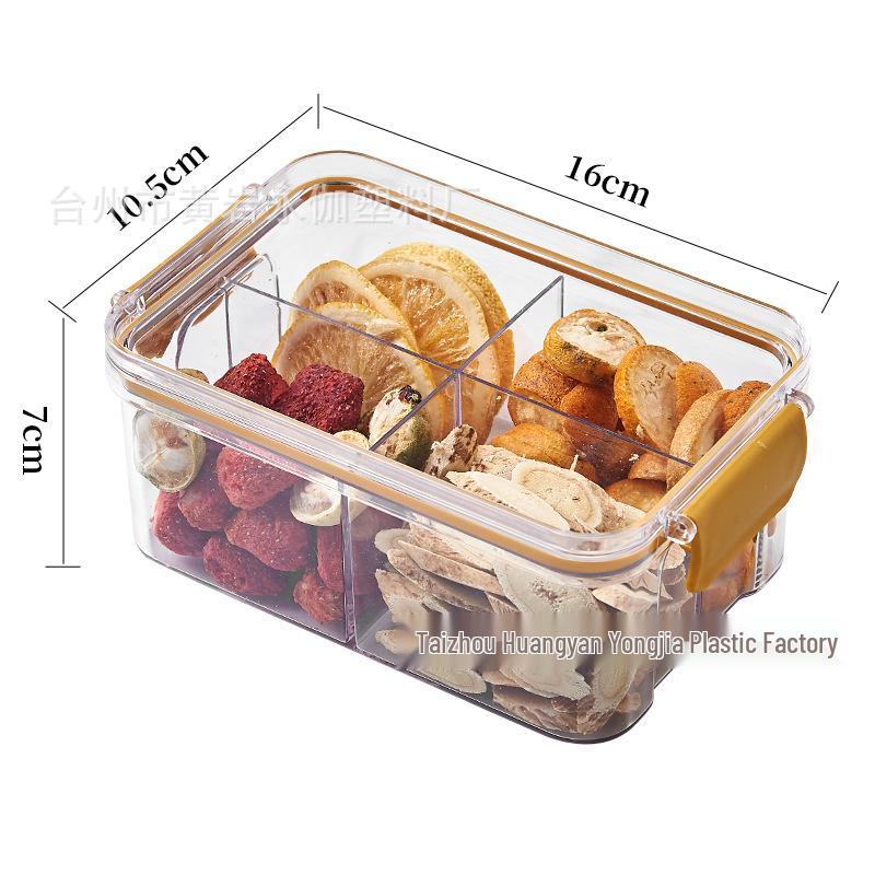 Floral Tea Box: Airtight 460ml Plastic Container with Four Compartments for Fresh, Food-Grade Storage.