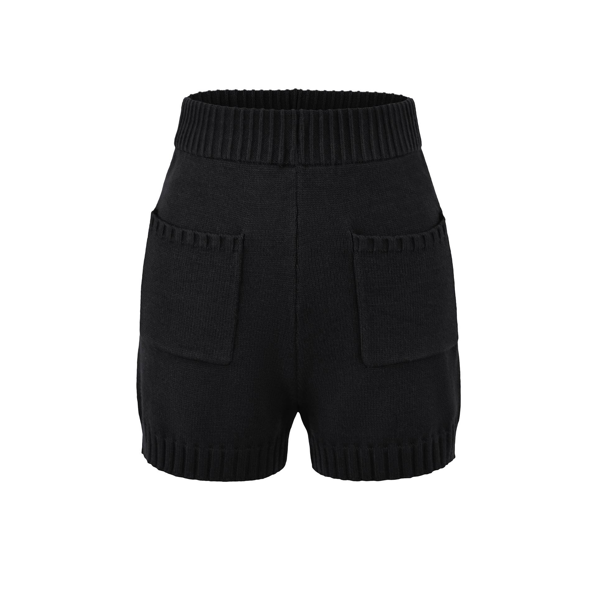 

Women s High-Waisted Wool Knit Wide-Leg Pants for Autumn/Winter - Stylish & Versatile Casual Shorts in Leather Finish Large чорний