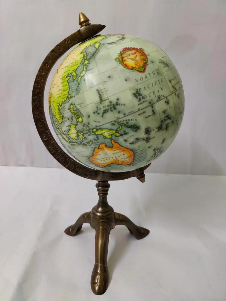 Antique Brass Globe with Stand | Vintage World Map Globe | Decorative Tabletop & Desk Essentials | Vintage Replogle World Globe