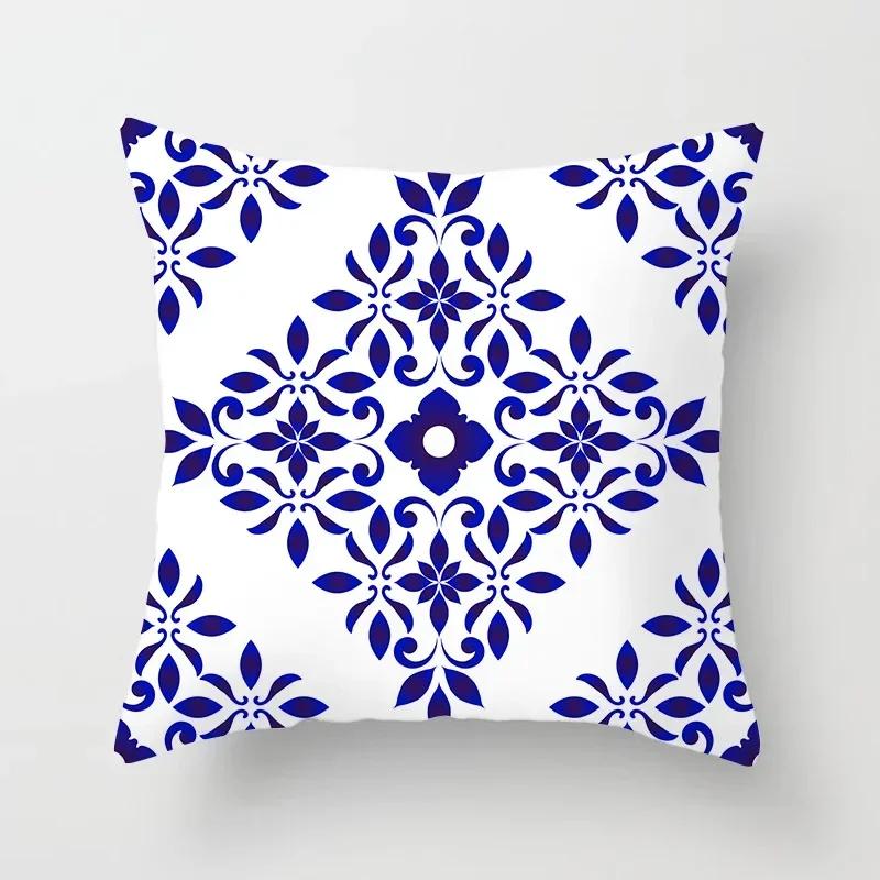 Blau Weiß Porzellan Druck Kissenbezug Böhmischer Stil Mandala Geometrie Kissenbezug Modern Mode Sofa Stühle Dekokissen