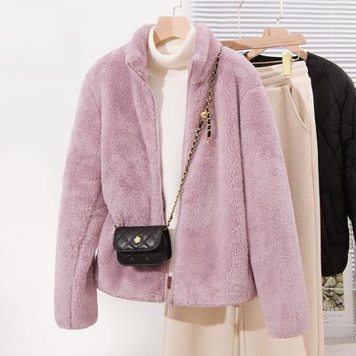 Fleece Thickened Top Sweater Cardigan Jacket Pink Women's Autumn and Winter New Small Granular Fleece Lazy Wind