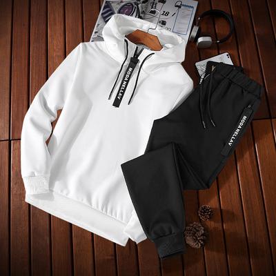 Men's Tracksuit Zipper Collar Hooded Sweatshirts 2 Pcs Set Casual Jogging Outfits Daily Mens Clothing