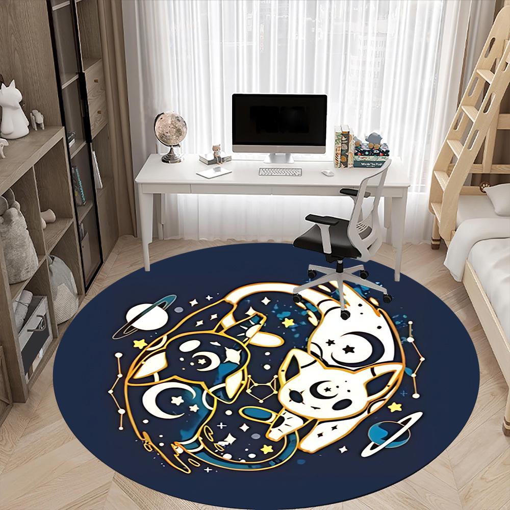 1pc Galaxy Cat Pals Office Round Area Rug, Indoor Mat Suitable For Office, Under Office Chairs Bedroom Living Room Home Decor, Room Deco 049