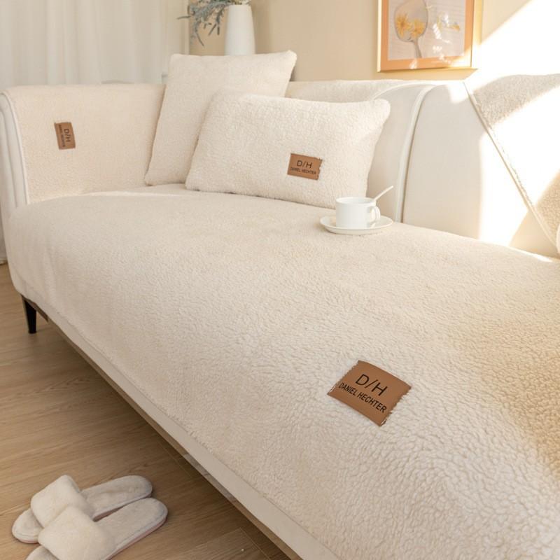 Almofada de Sofá Nórdica Simples Inverno Pele de Cordeiro Almofadas de Assento de Sofá Almofada de Lã Espessa Capa de Sofá de Couro Antiderrapante