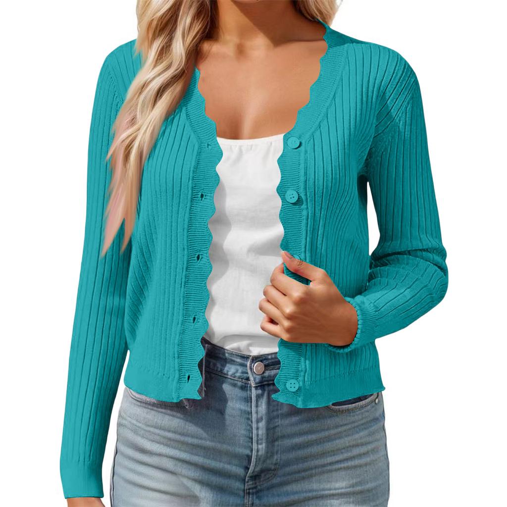 Cardigan casual da donna colorato con bordo a fungo, scollo a V, giacca corta in maglia sottile