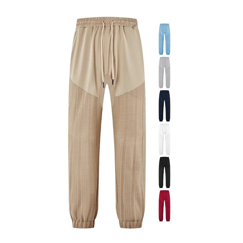 Casual trousers summer simple loose thin imitation hemp sports lace-up splicing men's sweatpants