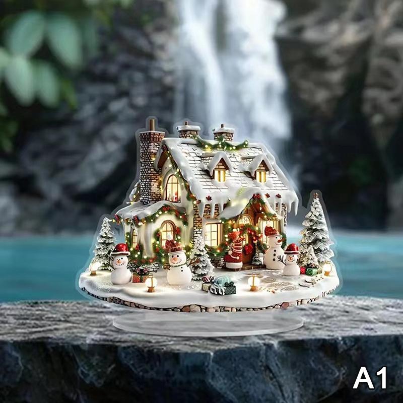 

2D Плоский Акриловый Рождественский Декор для Стола с Основанием Снеговик Дом Вращающаяся Карусель Дизайн Для Дома Офиса Внутри/Снаружи A1