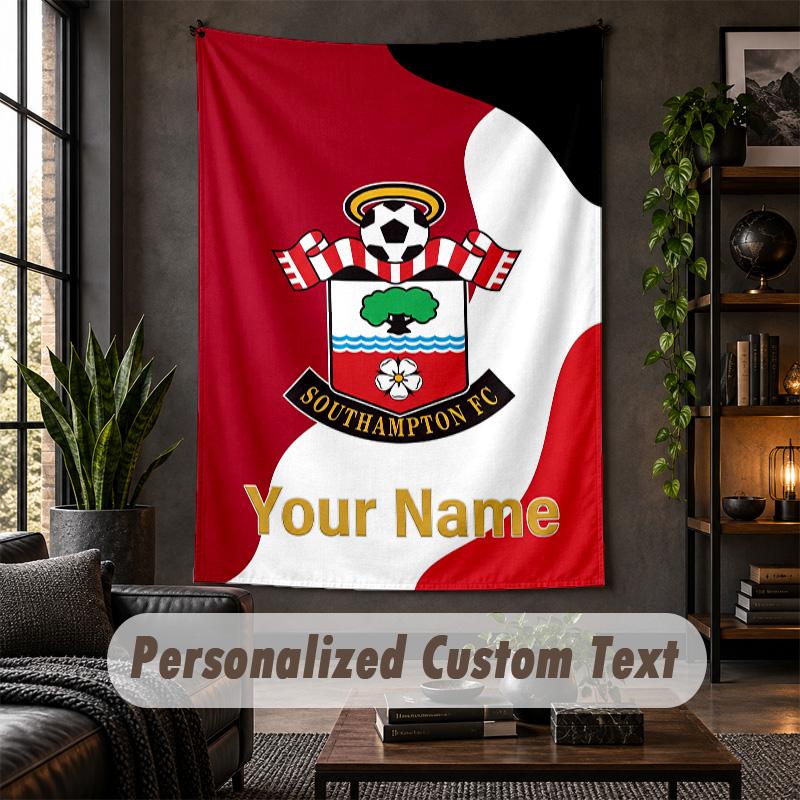 Personalisierte Wandteppich, Southampton FC Benutzerdefinierter Text, Weiches Stoff Wandkunst Für Innen Dekoration