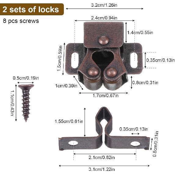 2Pcs Cabinet Latch, Double Roller Catch Latches Hardware for Cabinet Closet Cupboard Door Latches and Catches (Bronze)