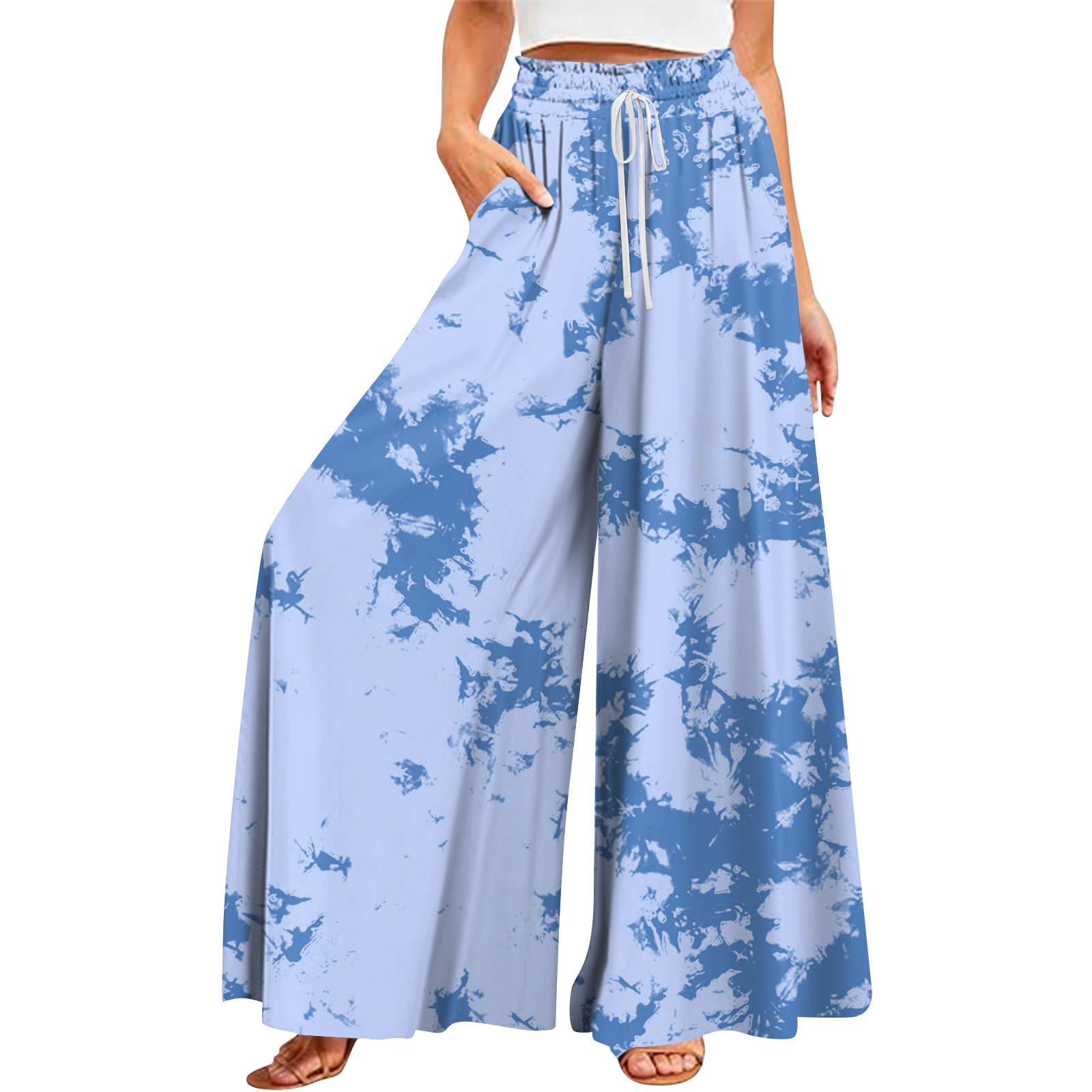 

Женские летние широкие брюки с высокой талией и струящимися карманами, модные повседневные повседневные пляжные брюки в богемном стиле с принтом XXXXXL