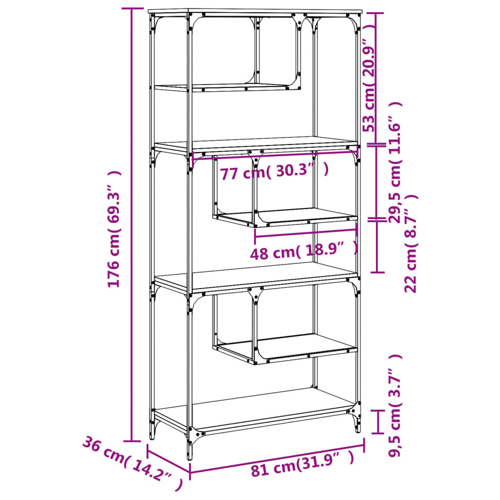 Bookshelf Gray Sonoma 81 x 36 x 176 cm Particleboard