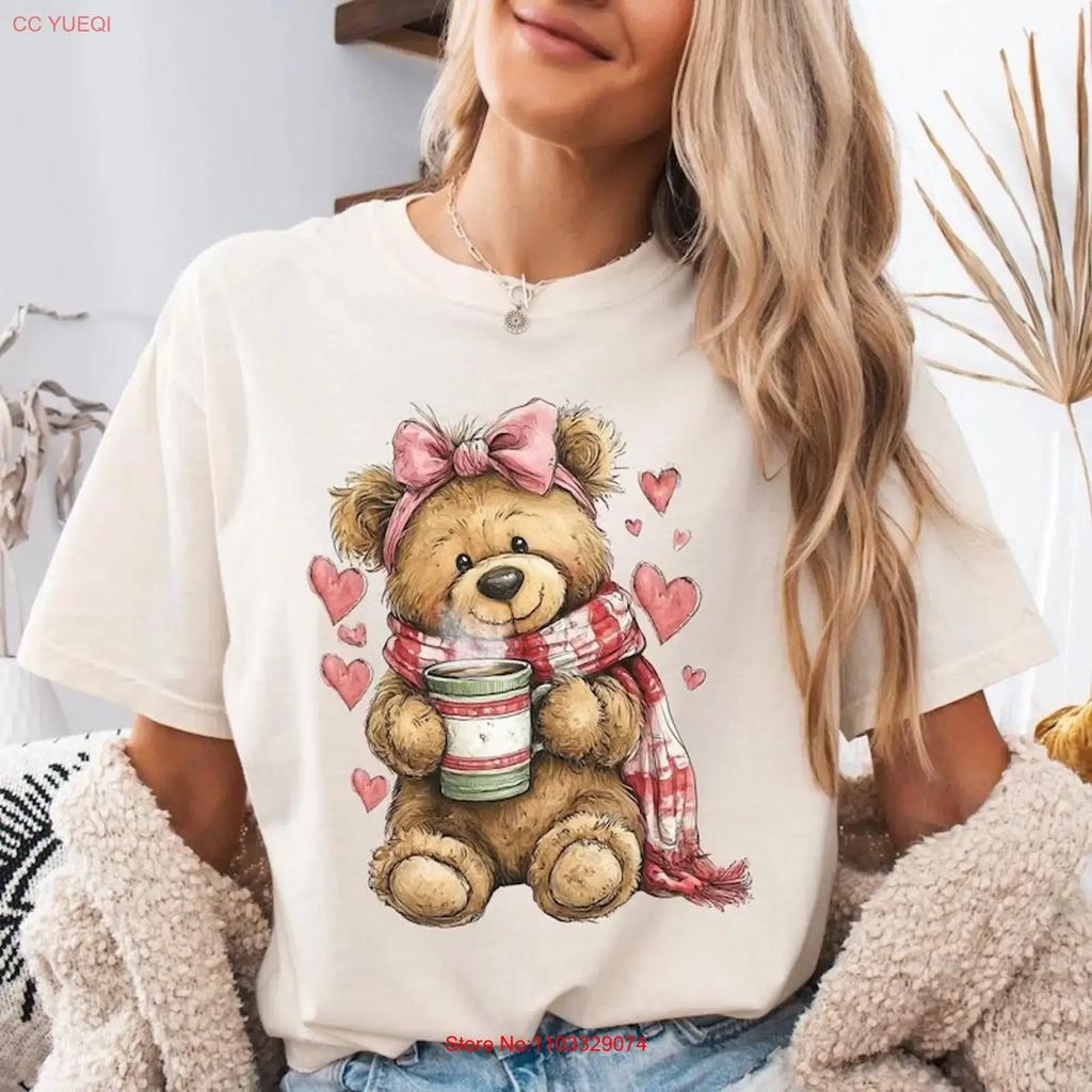 Love Teddy Bear T Shirt Valentines Day Womens Holiday vintage Washed graphic Casual Top For Everyday Wear Slightly Stretched