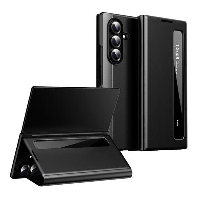Leather Case for Samsung Galaxy Z Fold 3 4 5 6 7 with Mirror Smart View Window, S-View Cases,Flip Phone Cover Phone Bumpers