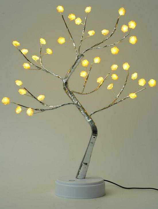 LED Bonsai Tree Lamp: Silver Branches with Pearls and Gold Leaf, Perfect for Christmas or Night Lighting