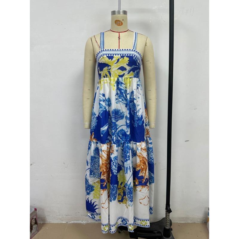 Women's Summer Vacation Style Positioning Print Halter Dress