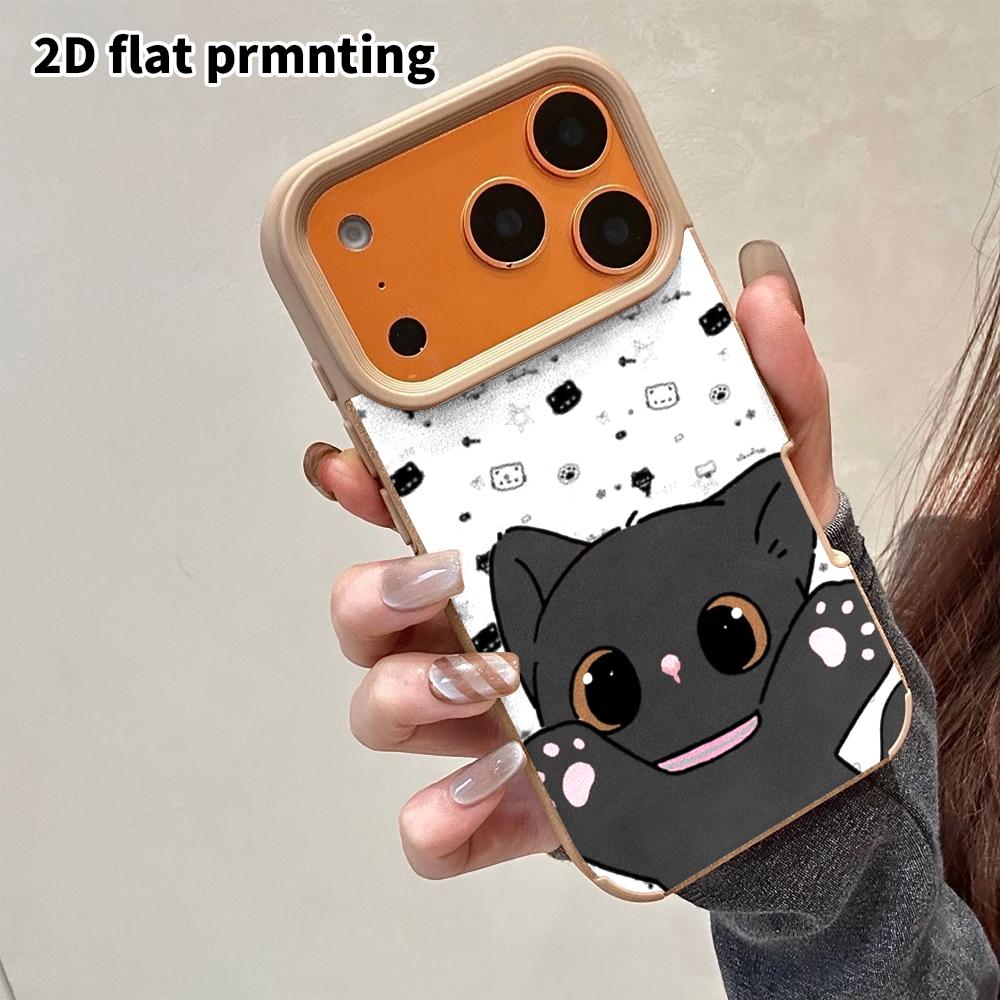 Phone Case: 2D Flat Lambskin Suitable for iPhone 18 17 16 15 14 13 Pro Film Protective Case,little Black Cat, Christmas and Halloween Gift