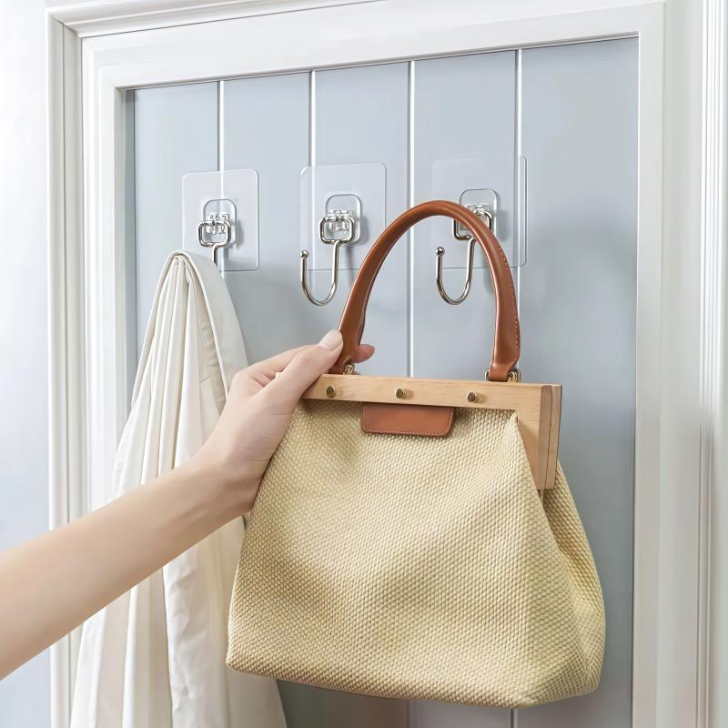 Strong Adhesive Hooks, Wall Hooks (Max) Nail-Free Adhesive Coat Hangers With Stainless Steel Hooks, Reusable Practical Towel Sho