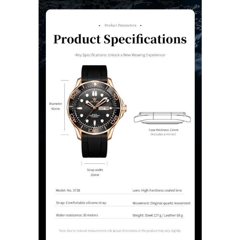 OLEVS Fashion Quartz Watch For Men Business Mens Watches Military Silicone Sports Waterproof Week Date Watch