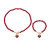 2pcs Set Personality Charm Geometric Red Heart-shaped Pendant Imitation Pearl Chain OT Clasp Necklace Bracelet for Women Jewelry