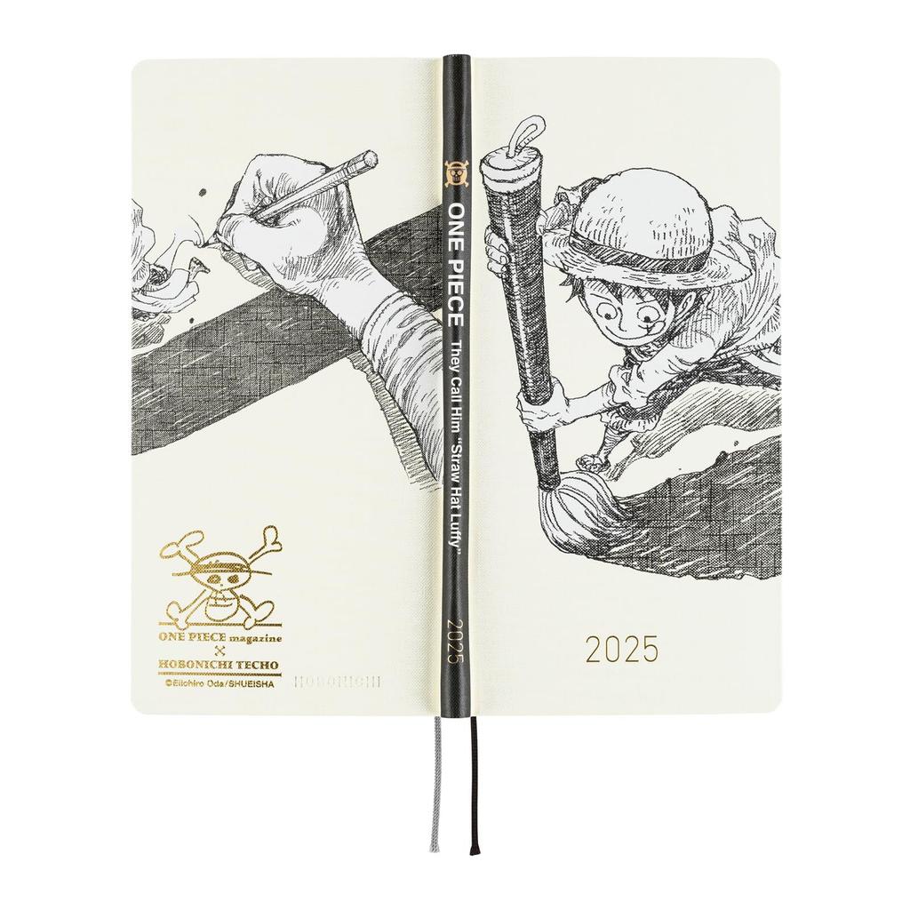 Almost Daily Planner 2025 Weeks Japanese ONE PIECE Hat Luffy IVORY January Start Weekly Planner Weekly Left Slim Vertical magazine/Straw