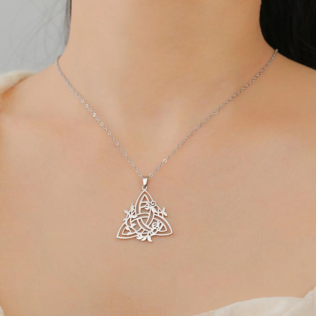 LIKGREAT Triquetra Symbol Pendant Necklace Stainless Steel Trinity Irish Celtic Witch Knot Amulet Religious Jewelry Gifts