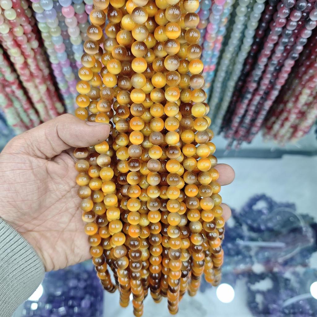 10mm Cat's Eye Stone Beads: Single, Double, Triple Color Options for DIY Jewelry Accessories.