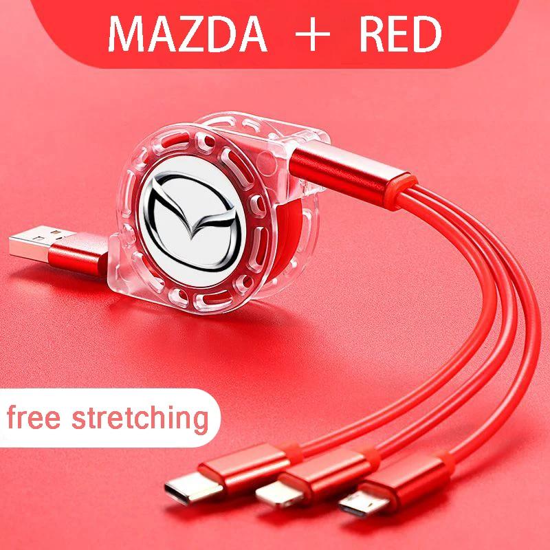 

2025 Hot 3 In 1 Micro USB Type C Charging Cable Multi Charger Retractable Charger For Mazda 2 Mazda 3 MS Mazda 6 CX-5 CX3 красный