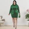 Plus Size Womens Velvet Dress With Faux Fur Collar Embellished Sequins Streetwear Long Sleeve Short Skirt Fashion