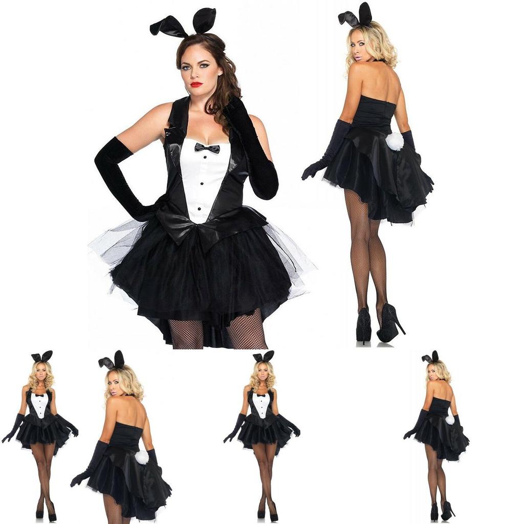 Sexy Women's Bunny Rabbit Costume Cosplay Tuxedo Halloween Outfit With Sweety Bow