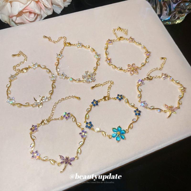 K real gold electroplated zircon flower bracelet exquisite elegance sweet versatile bracelet light luxury high-end jewelry women