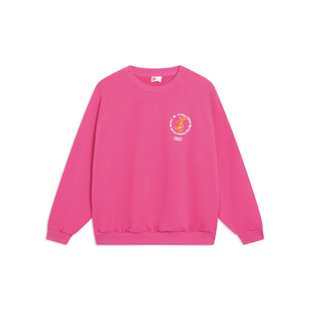 Li Ning Sweatshirts Unisex Vibrant Pink Crew Neck Moderate Cardigan AWDT237-5