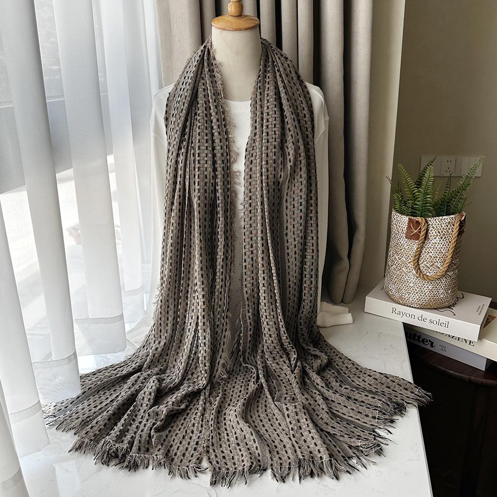Plaid Acrylic Scarf Autumn and Winter Warm Men's Artistic Small Tassel Large Shawl Girls Sunshade Long Scarf