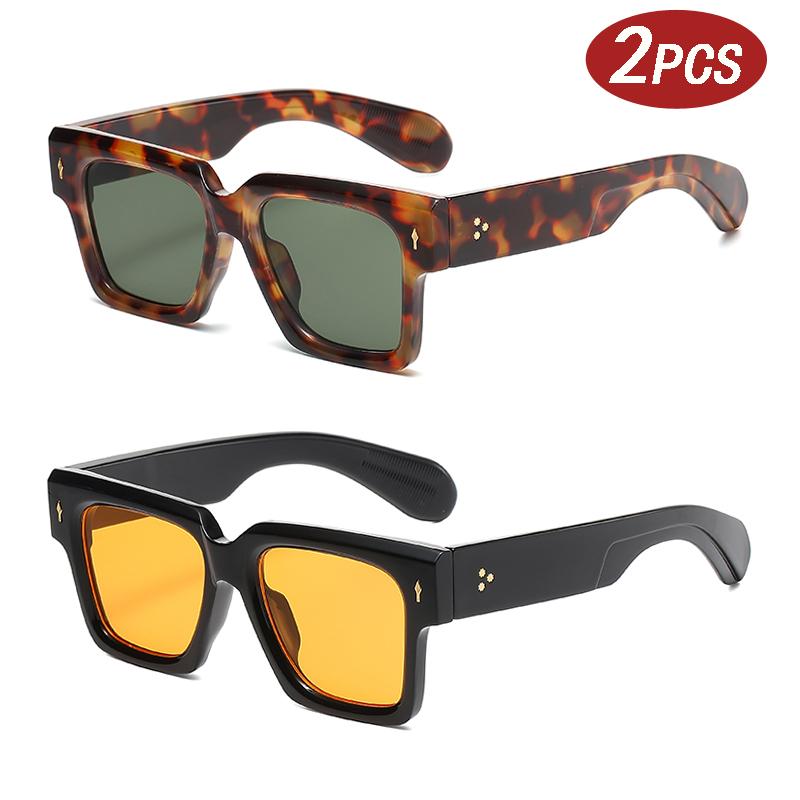 2pcs Luxury Brand Square Sunglasses Women Classic Designer Sun Glasses Vintage Rivet Punk Sexy Ladies Eyeglasses Shades UV400